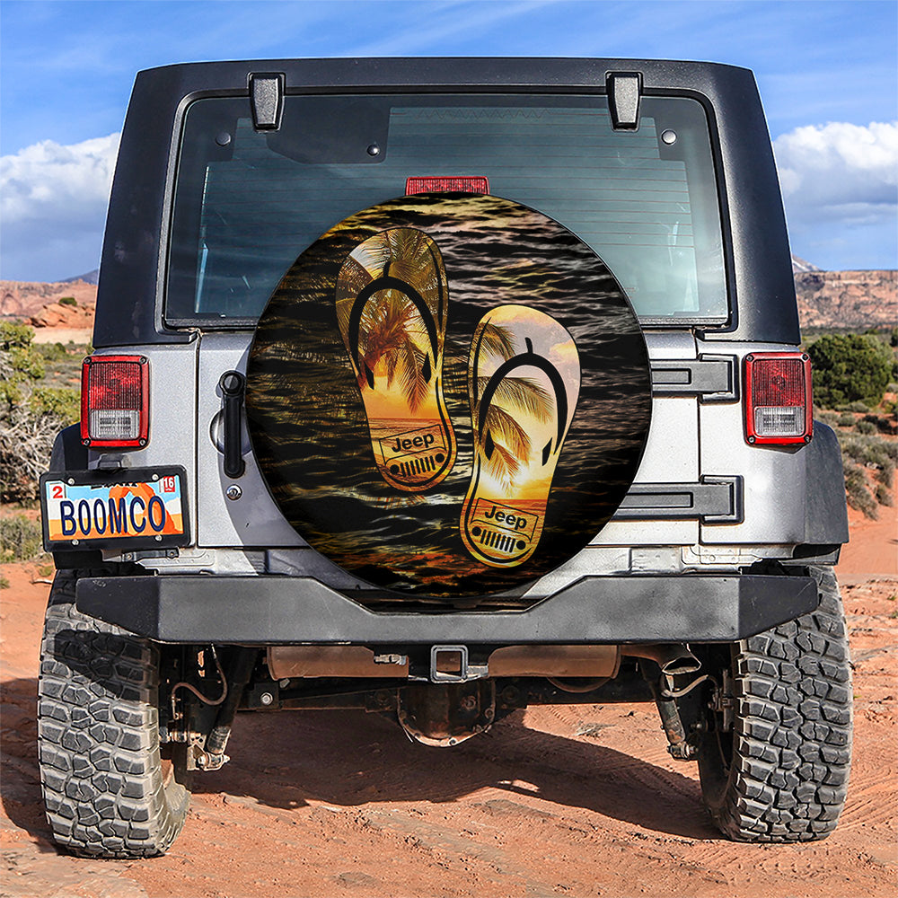 Yellow Summer Sea Wave Women Flip Flops Tropical Beach Sunset Sandals Jeep Car Spare Tire Cover