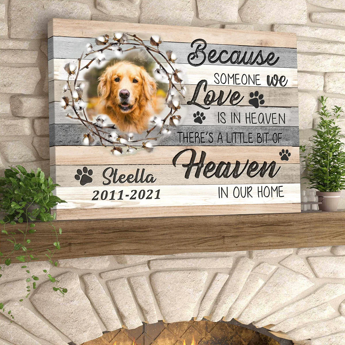 Because Someone We Love Pet Memorial Canvas – Custom Photo & Name