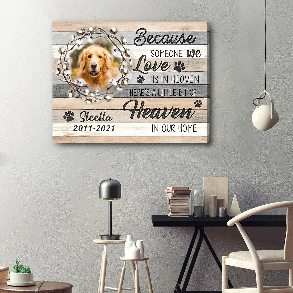 Because Someone We Love Pet Memorial Canvas – Custom Photo & Name