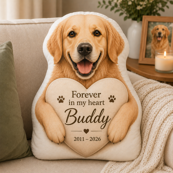 Personalized Dog Memorial Shaped Pillow - Minimal Heart Hug Pet Loss Gift