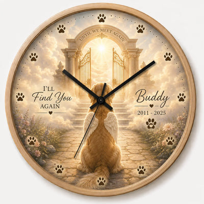 Personalized Dog Memorial Wall Clock - Heaven Gate Pet Remembrance Gift