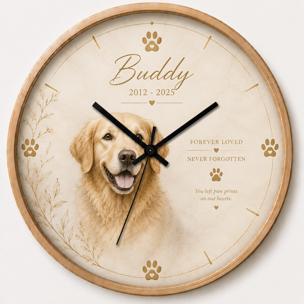 Personalized Dog Memorial Wall Clock - Minimal Luxury Pet Remembrance Gift
