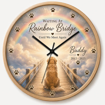 Personalized Rainbow Bridge Dog Memorial Wall Clock - Custom Pet Loss Gift