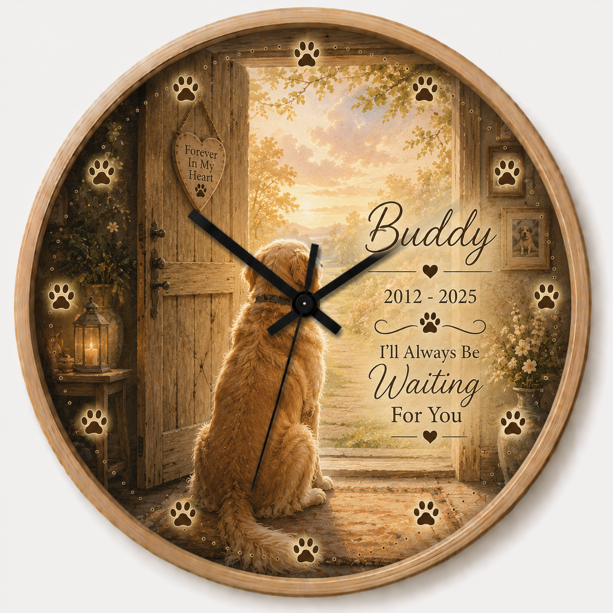 Waiting At The Door dog memorial wall clock