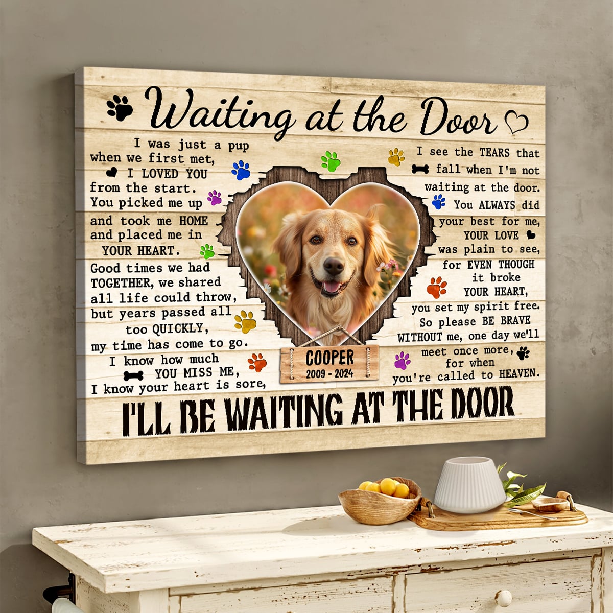 Pet Memorial Canvas – Waiting at the Door, Custom Photo Gift