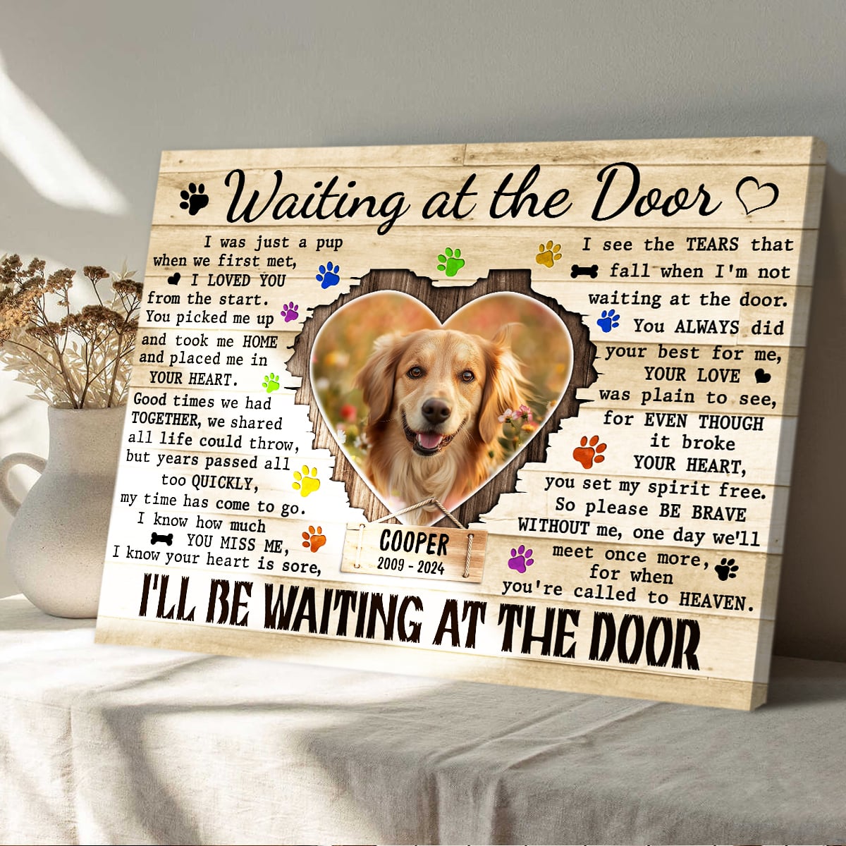 Pet Memorial Canvas – Waiting at the Door, Custom Photo Gift