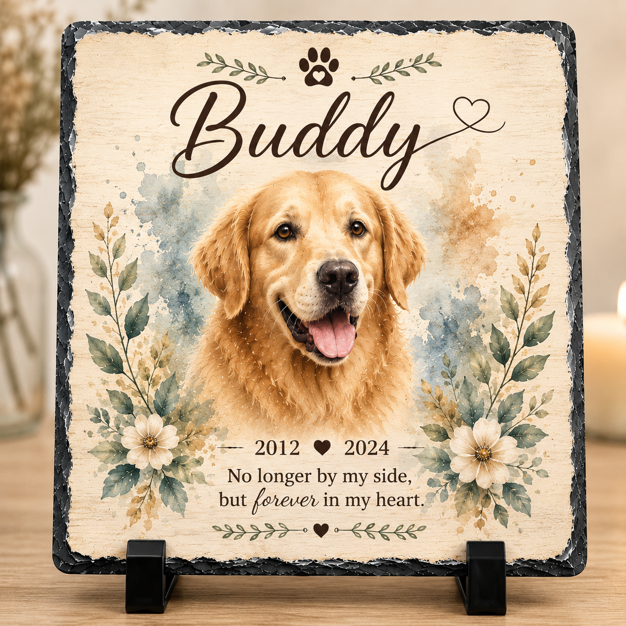 Watercolor Portrait Memorial slate plaque square mockup