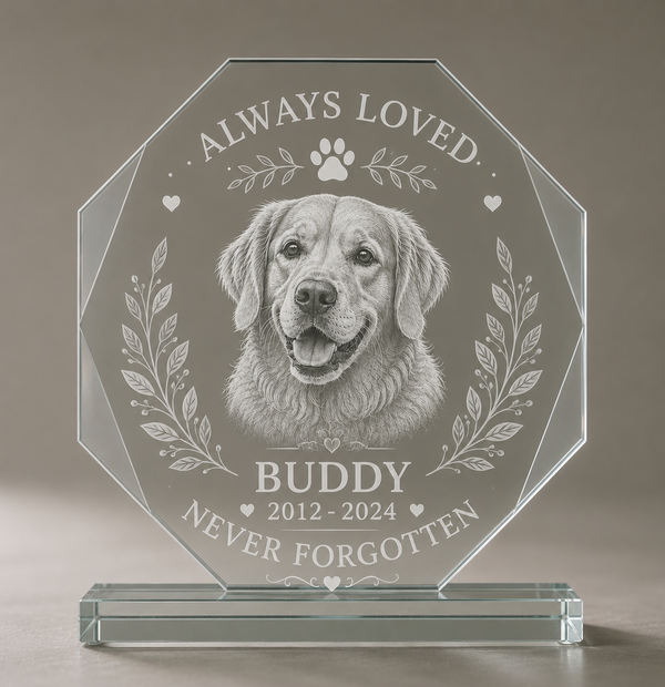 Custom Dog Memorial Engraved Glass Award - Personalized Pet Remembrance Gift