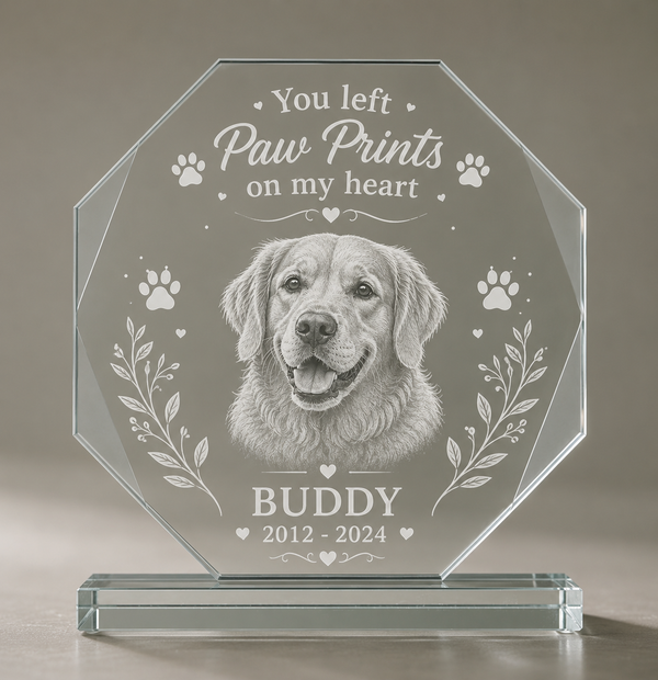 Personalized Dog Memorial Glass Plaque - Engraved Pet Loss Gift for Dog Lovers