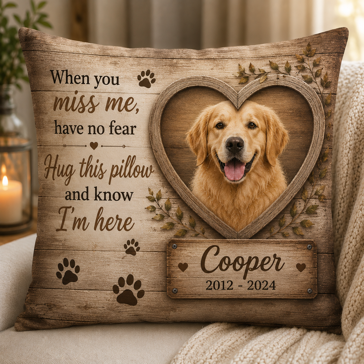 Personalized Dog Memorial Pillow Watercolor Floral Portrait