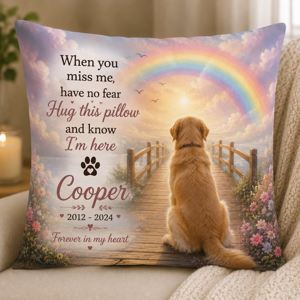 Personalized Dog Memorial Pillow God Has You In His Arms