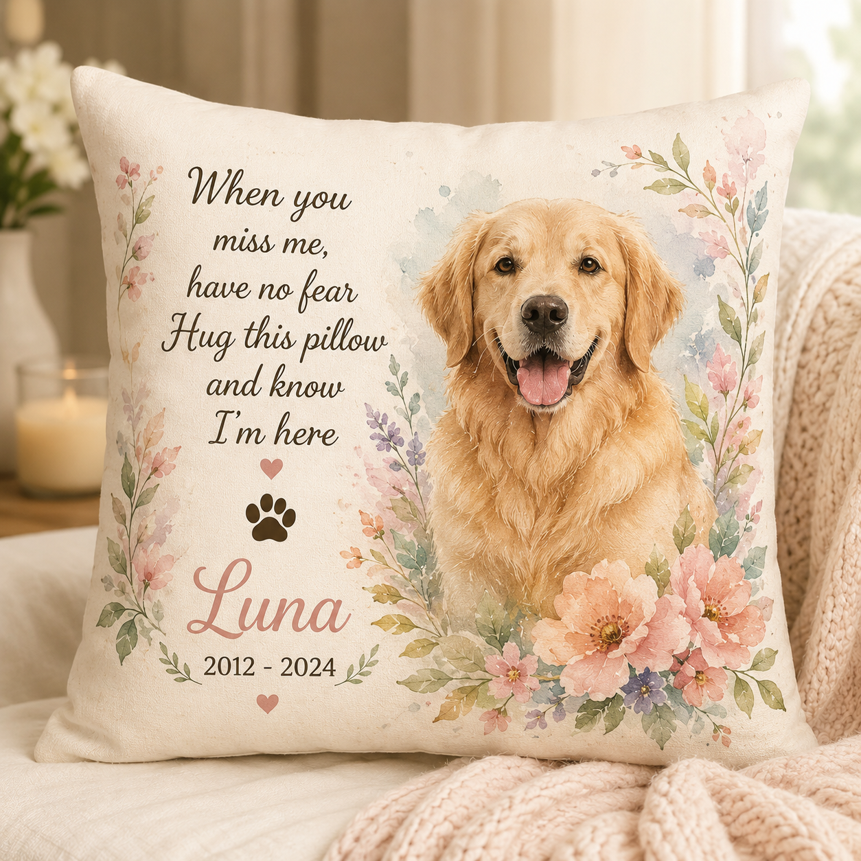 Personalized Dog Memorial Pillow Rustic Wood Heart