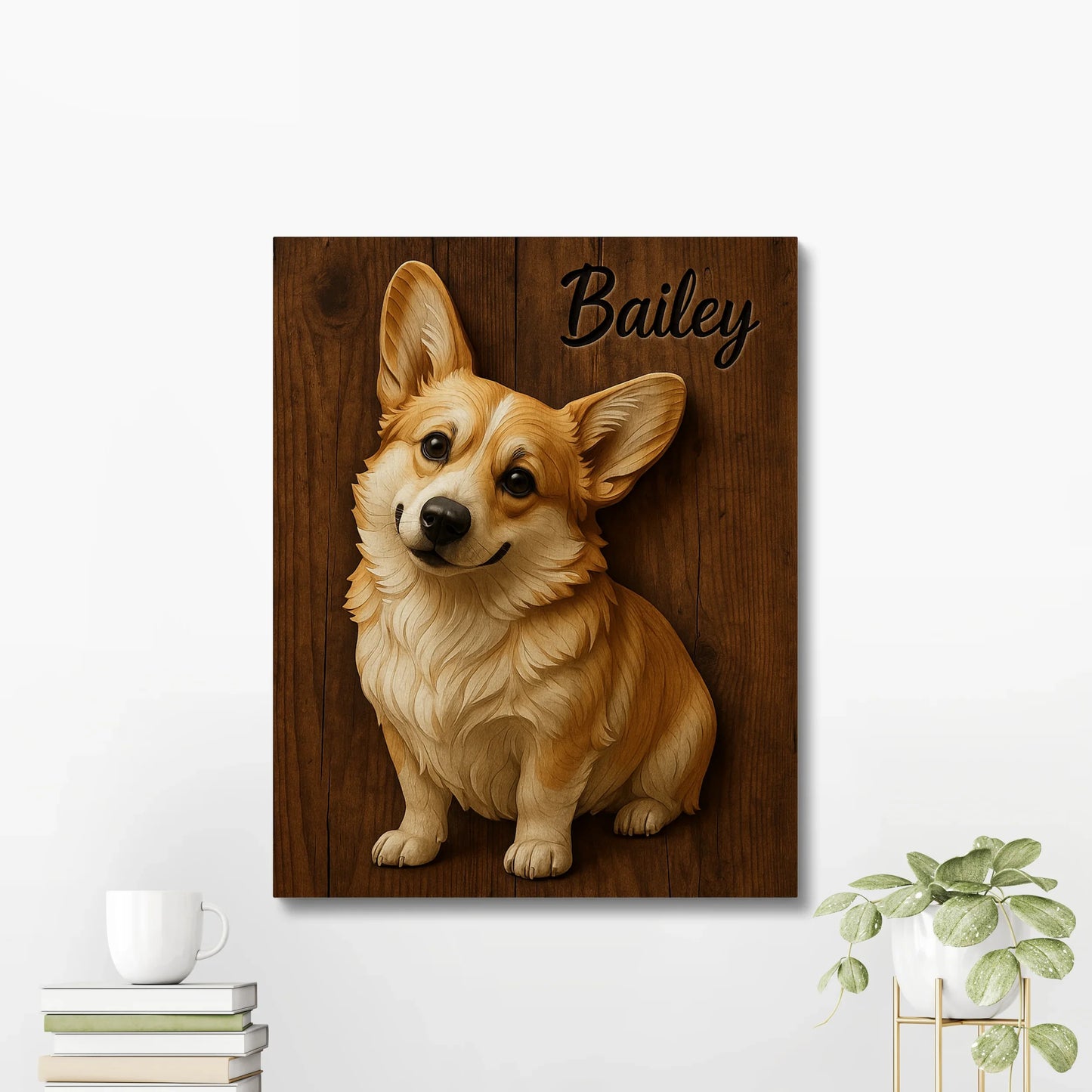 Personalized 3D Corgi Canvas Print – Custom Dog Portrait Home Wall Art