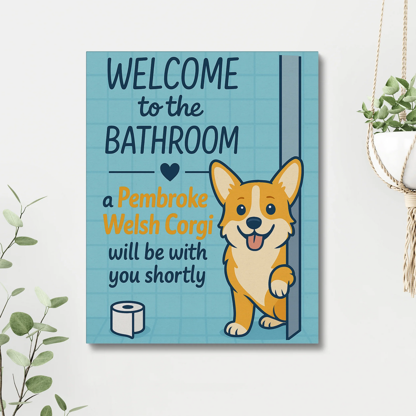 Funny Corgi Bathroom Canvas Wall Art – Cute Dog Lover Gift
