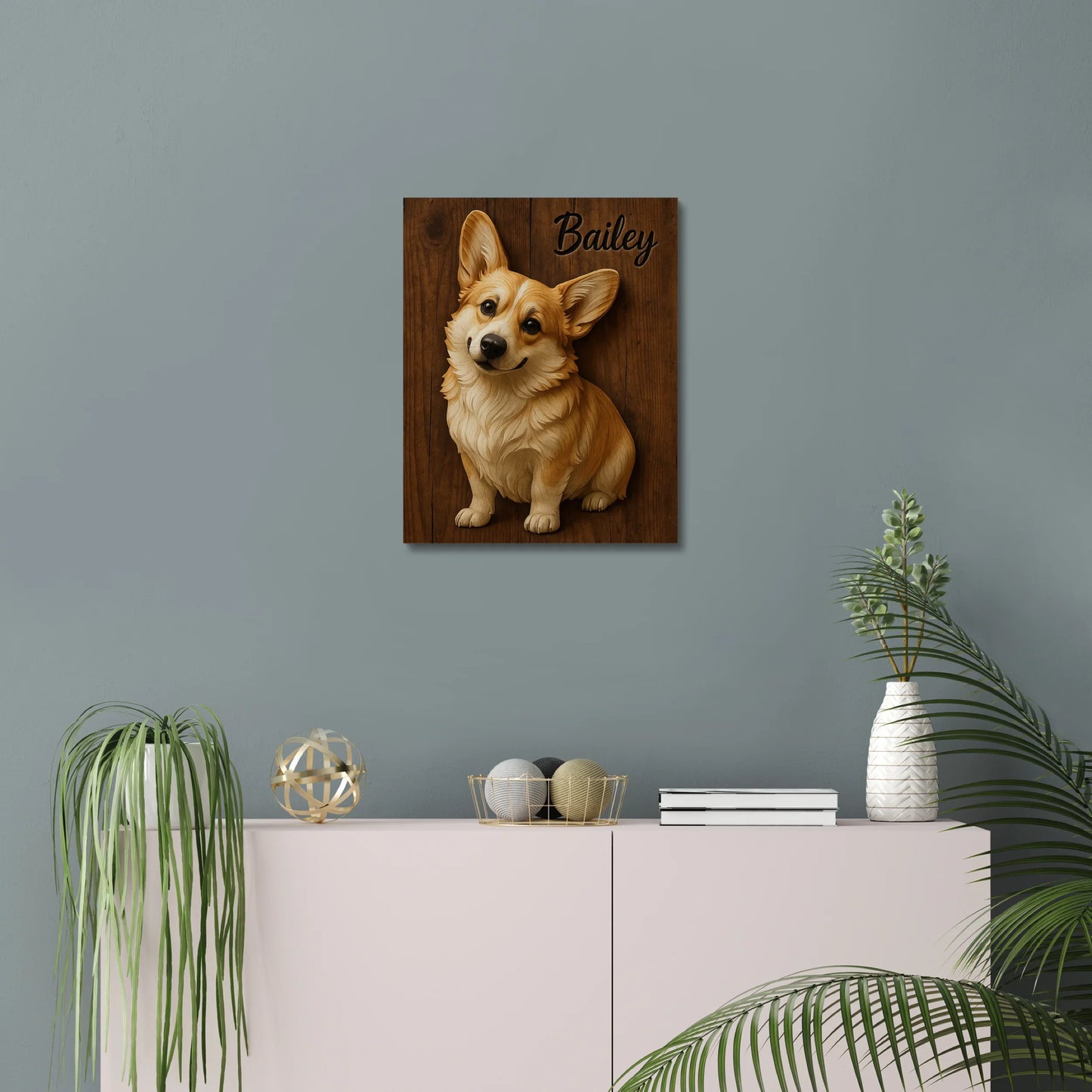 Personalized 3D Corgi Canvas Print – Custom Dog Portrait Home Wall Art