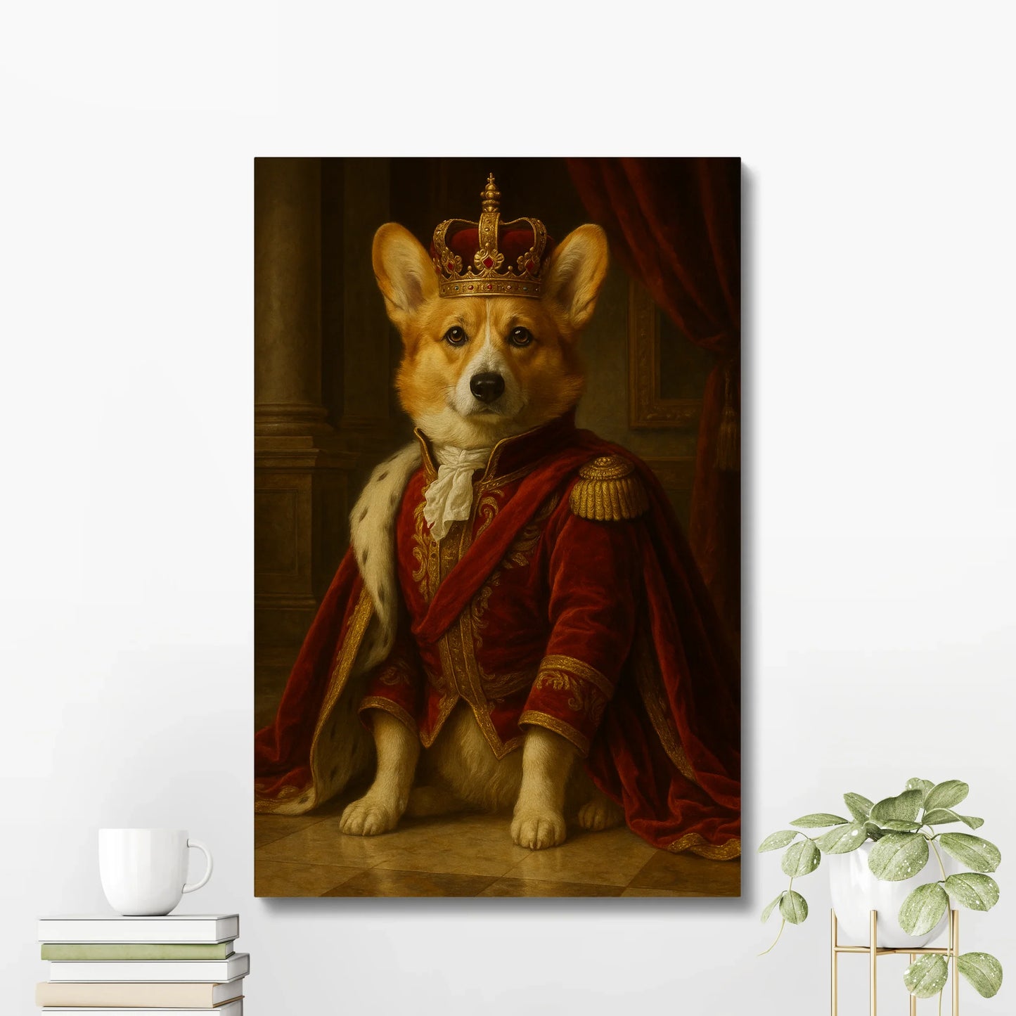 Corgi Royal Portrait Canvas – Funny Dog Wall Art Gift