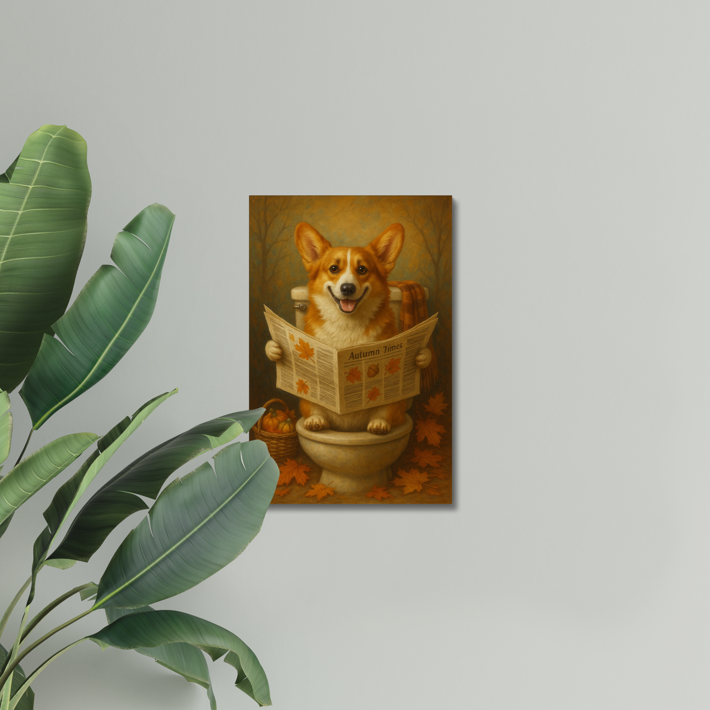 Funny Fall Corgi Canvas – Autumn Bathroom Wall Art Decor