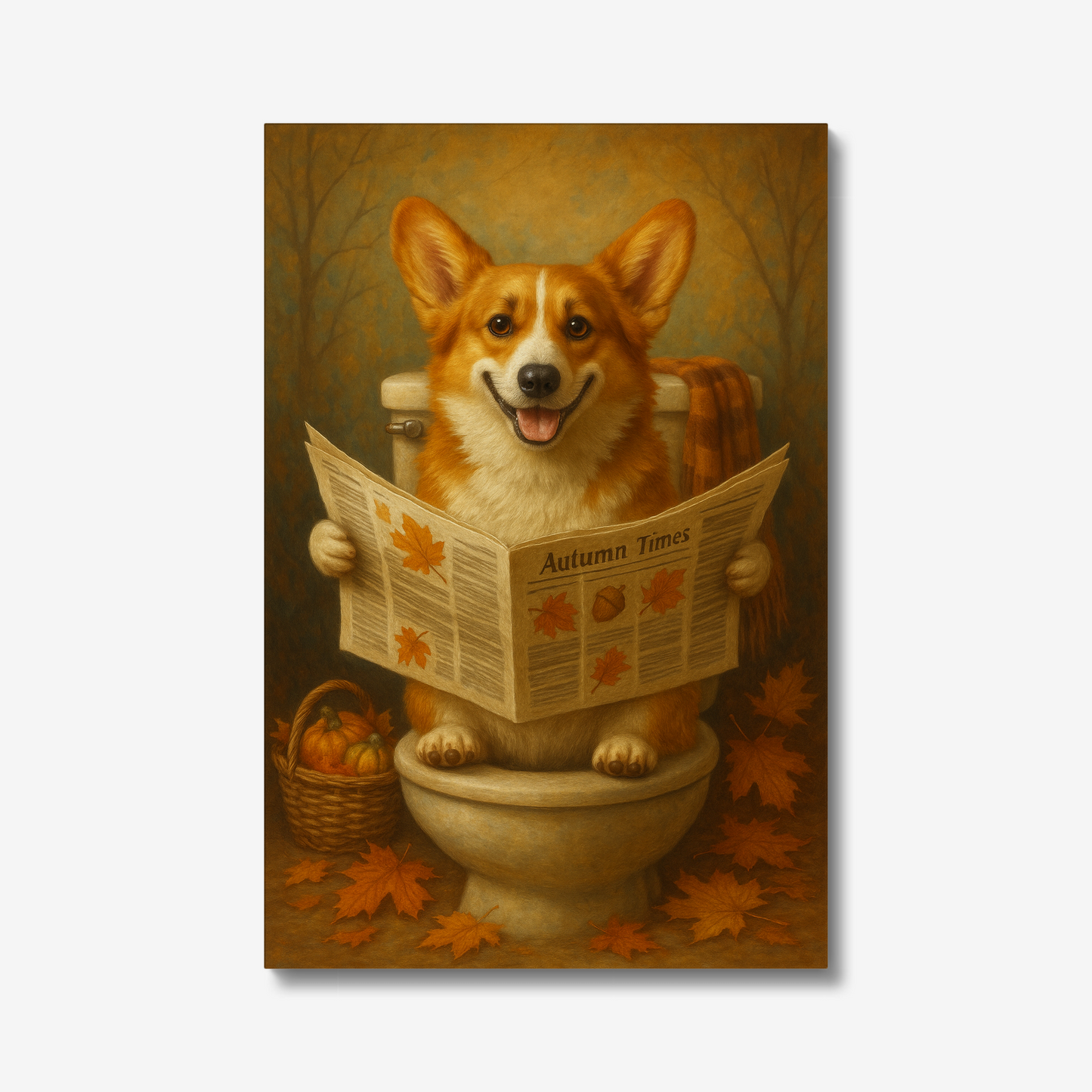 Funny Fall Corgi Canvas – Autumn Bathroom Wall Art Decor