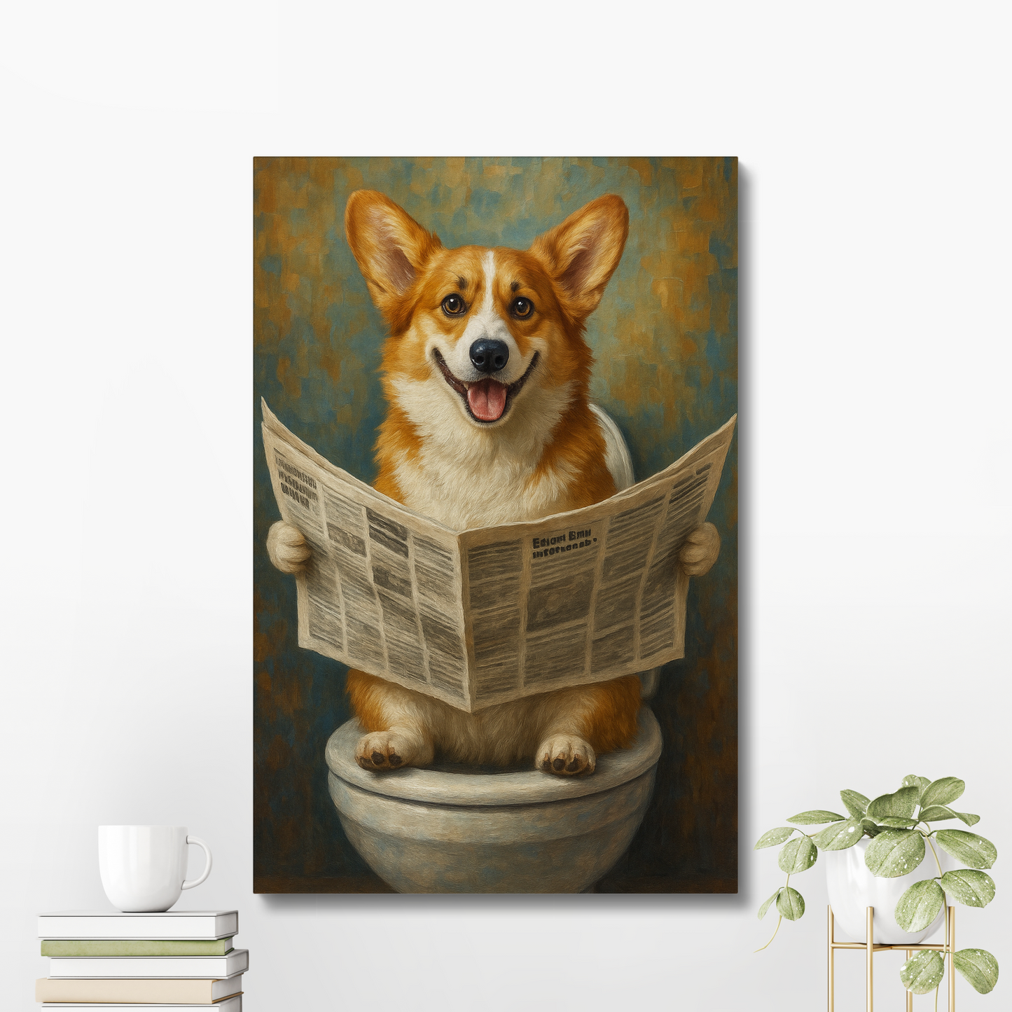 Funny Corgi Bathroom Canvas Wall Art Decor