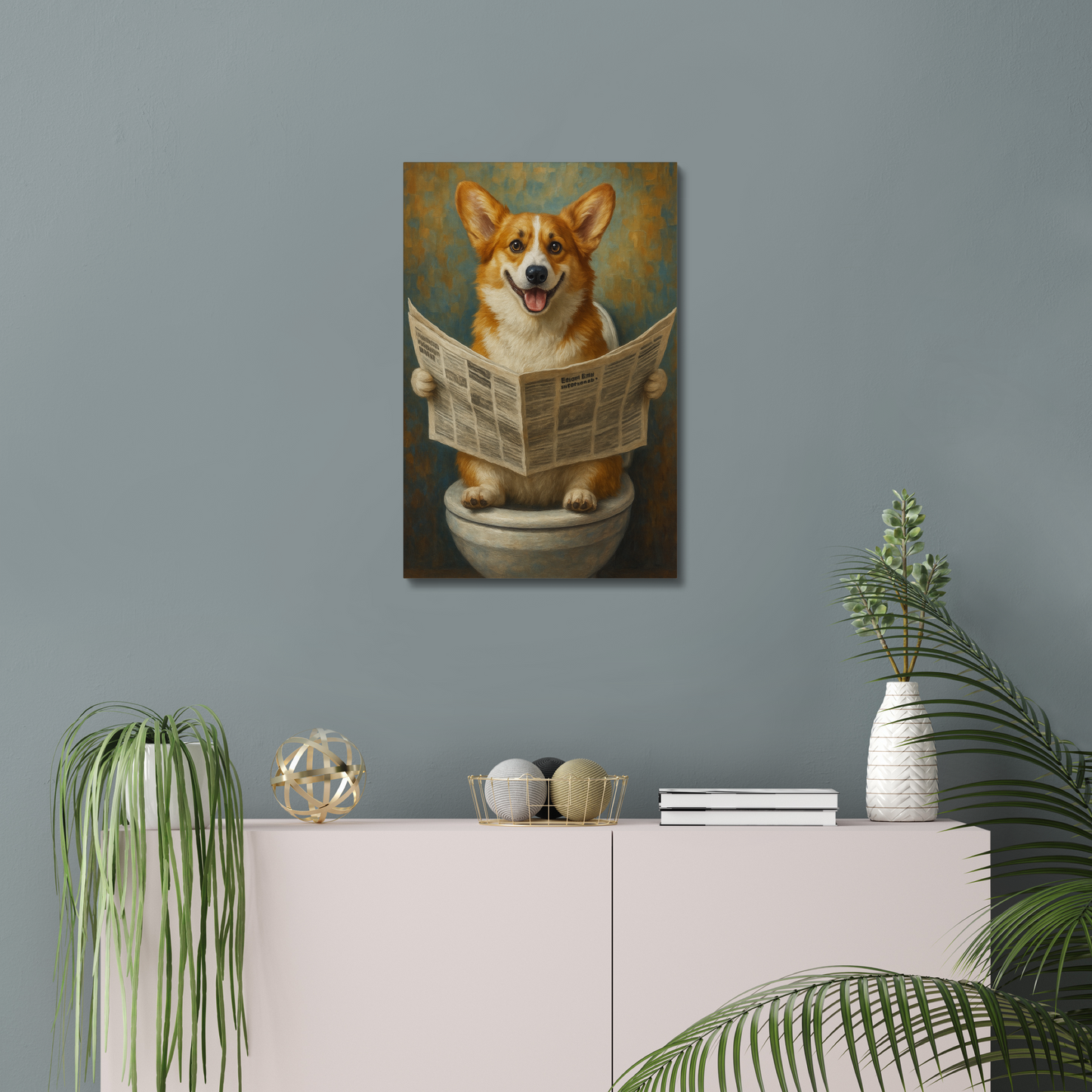 Funny Corgi Bathroom Canvas Wall Art Decor