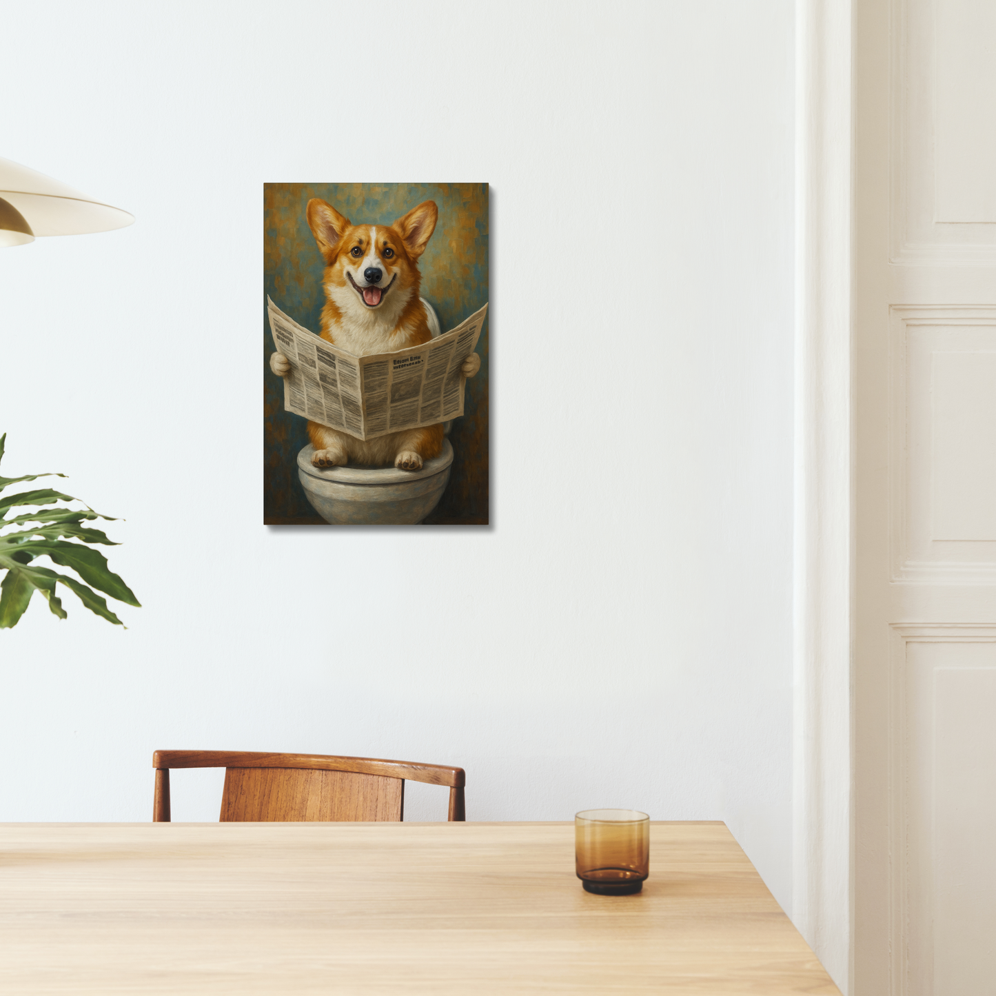 Funny Corgi Bathroom Canvas Wall Art Decor