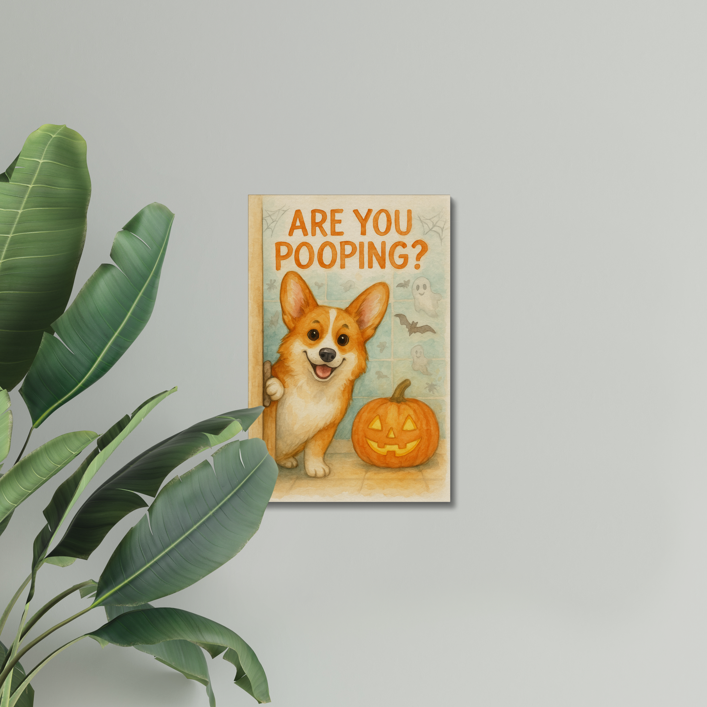 Cute Corgi Halloween Wall Art – Funny “Are You Pooping” Canvas