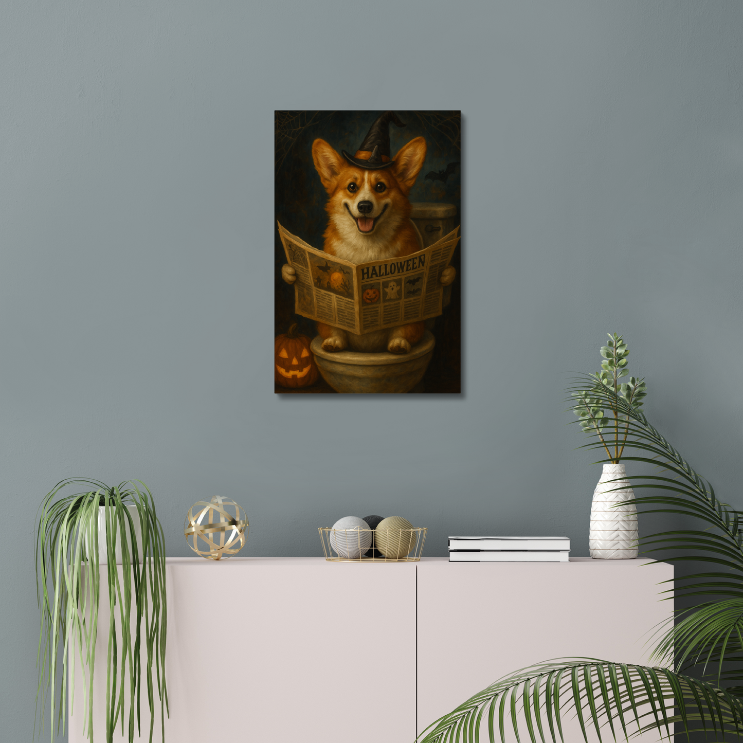 Funny Halloween Corgi Canvas Wall Art Decor