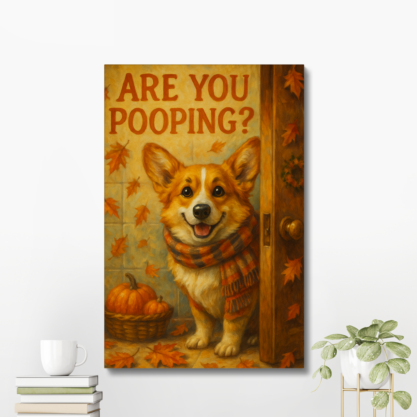 Autumn Corgi Wall Art – Funny “Are You Pooping?” Canvas Print