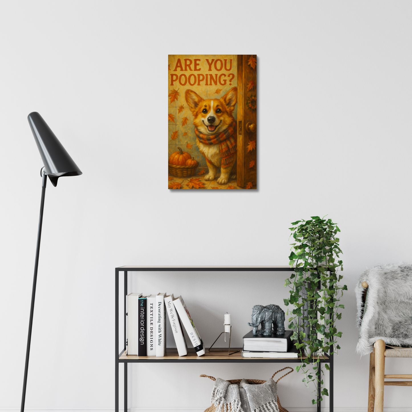 Autumn Corgi Wall Art – Funny “Are You Pooping?” Canvas Print
