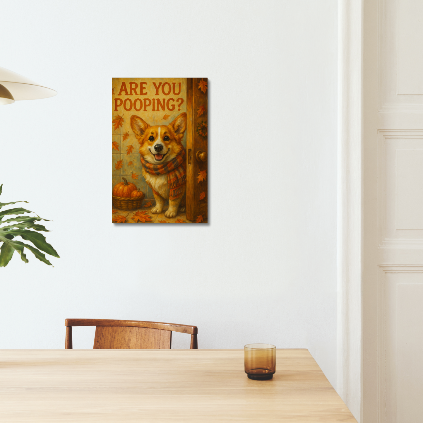 Autumn Corgi Wall Art – Funny “Are You Pooping?” Canvas Print