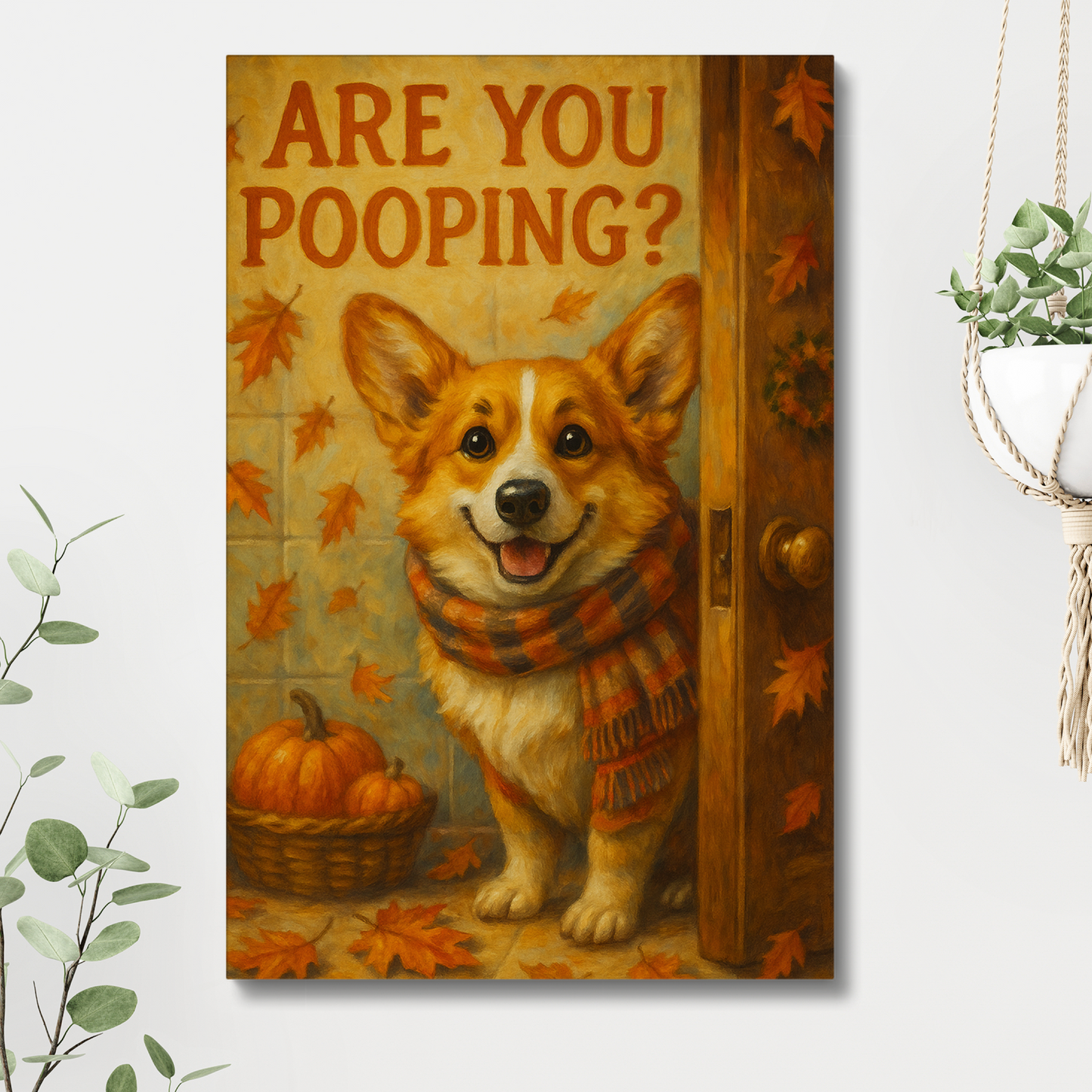 Autumn Corgi Wall Art – Funny “Are You Pooping?” Canvas Print