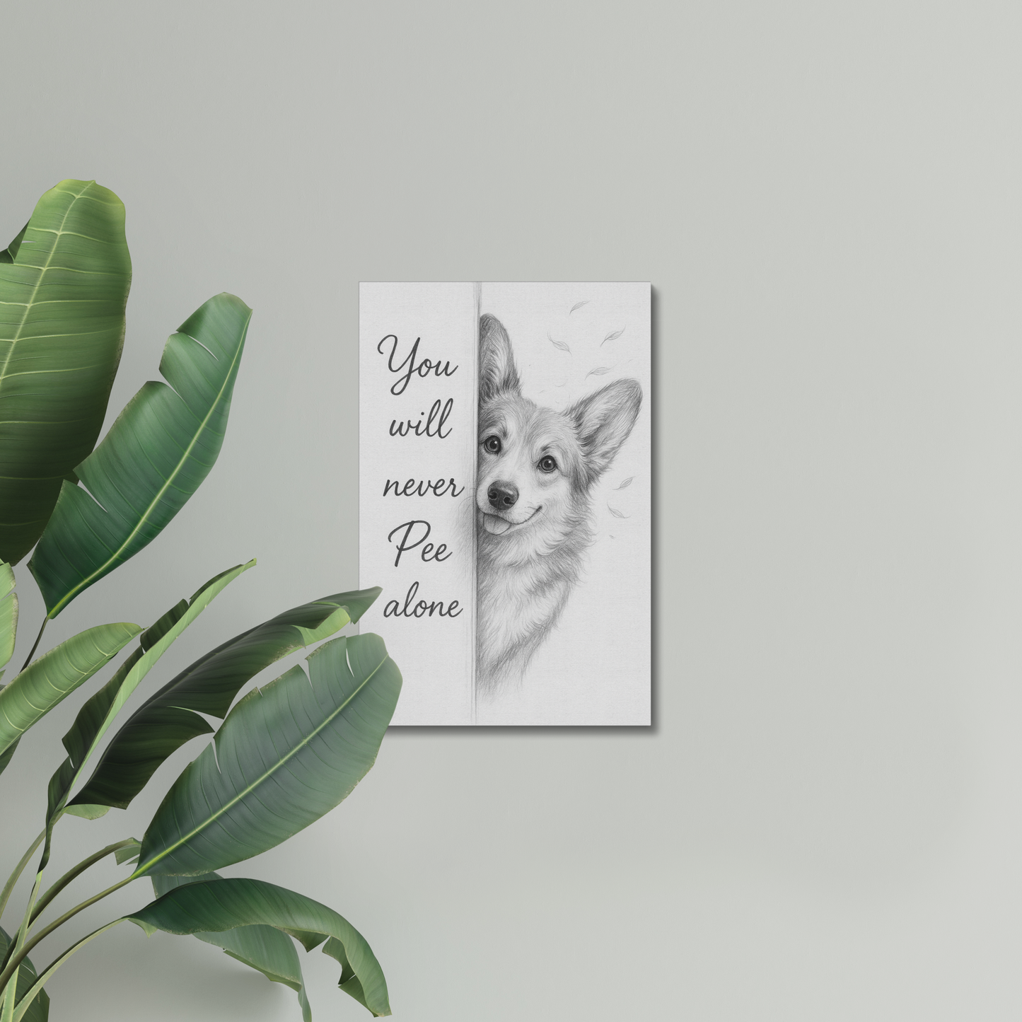 Corgi Bathroom Wall Art – Cute Pencil Drawing Funny Corgi Canvas