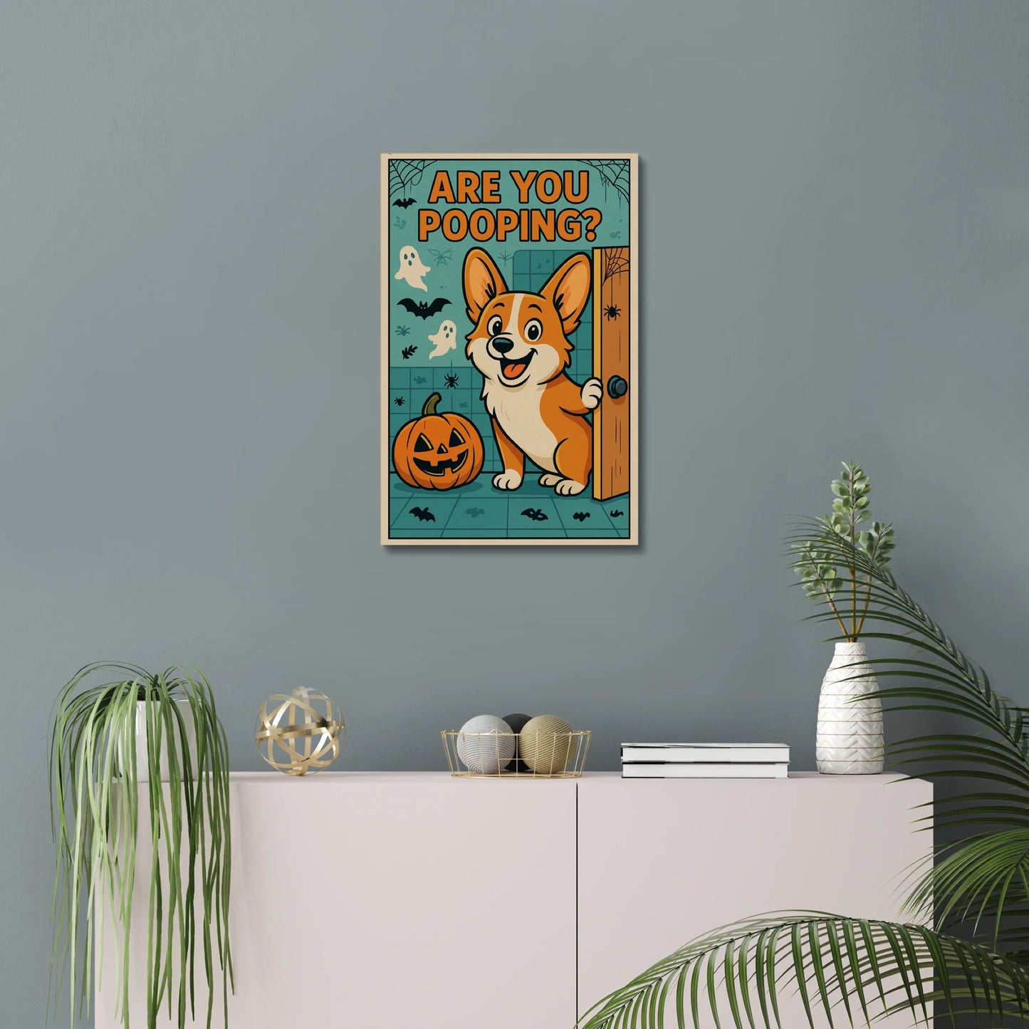 Funny Halloween Corgi Bathroom Canvas – Are You Pooping Wall Decor