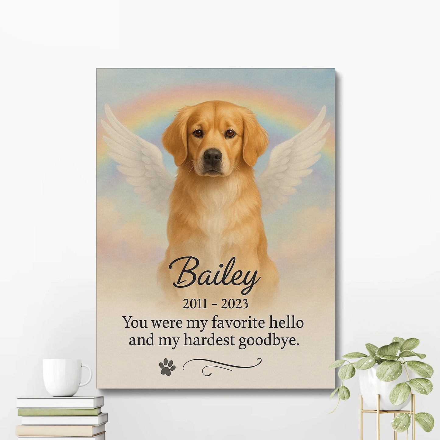 Angel Dog Memorial – Rainbow Bridge Canvas for Pet Loss Gift