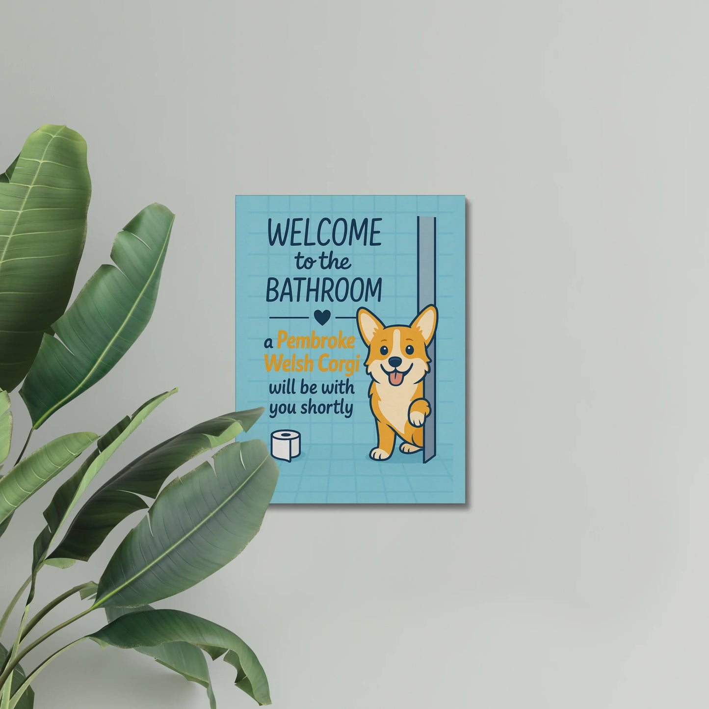 Funny Corgi Bathroom Canvas Wall Art – Cute Dog Lover Gift