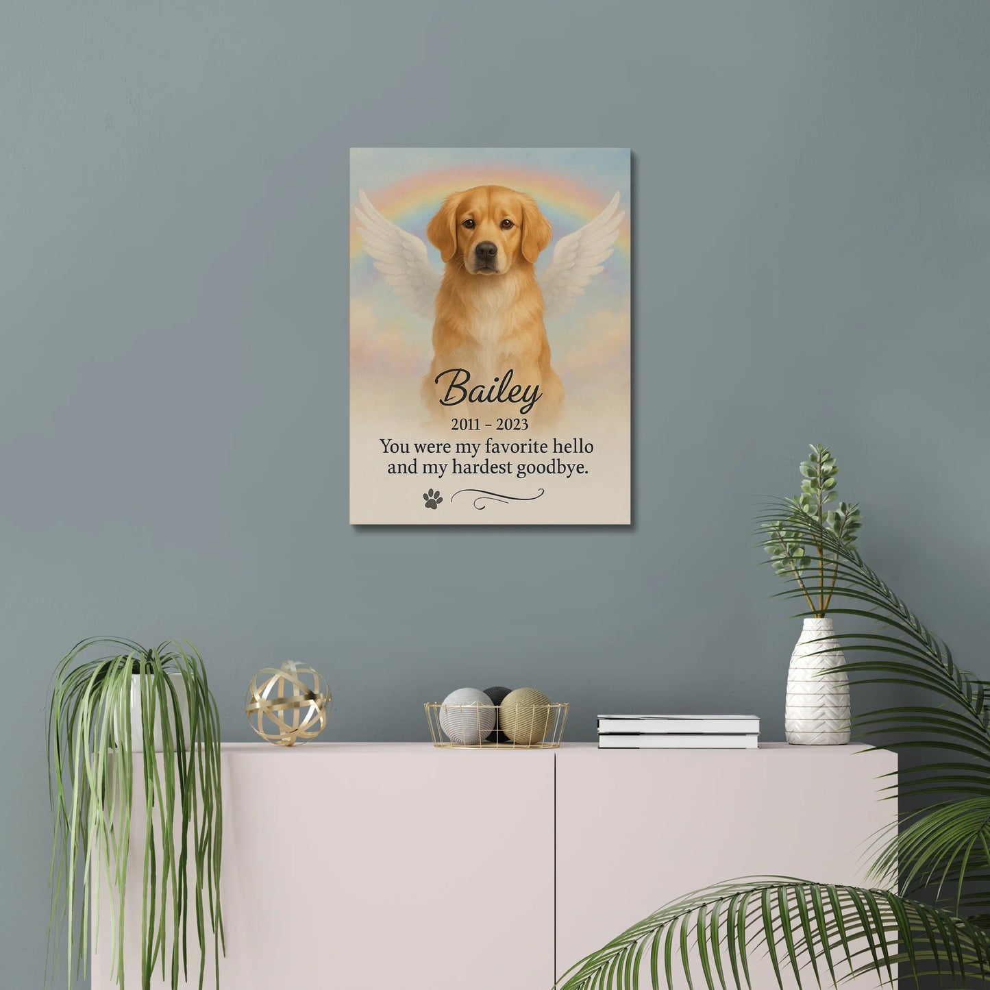 Angel Dog Memorial – Rainbow Bridge Canvas for Pet Loss Gift