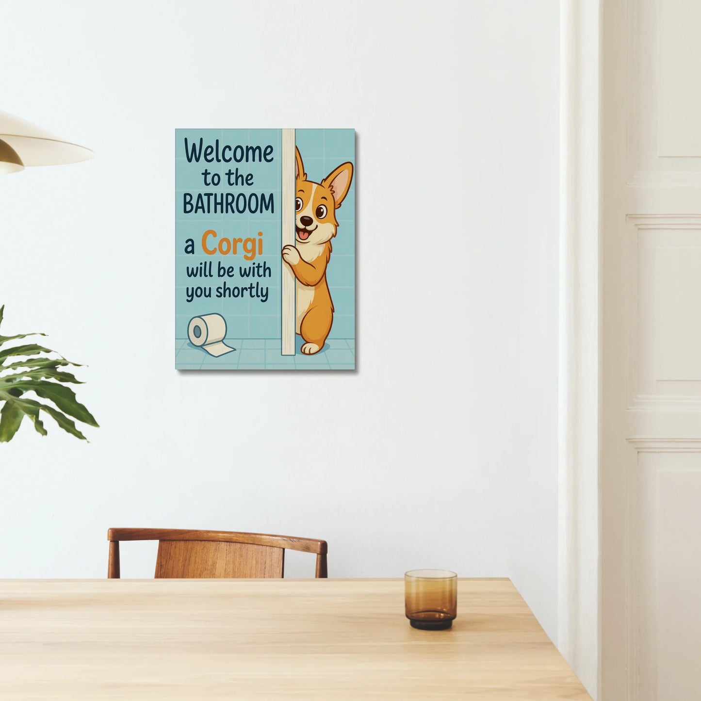 Funny Corgi Bathroom Wall Art – Cute Cartoon Dog Lover Canvas