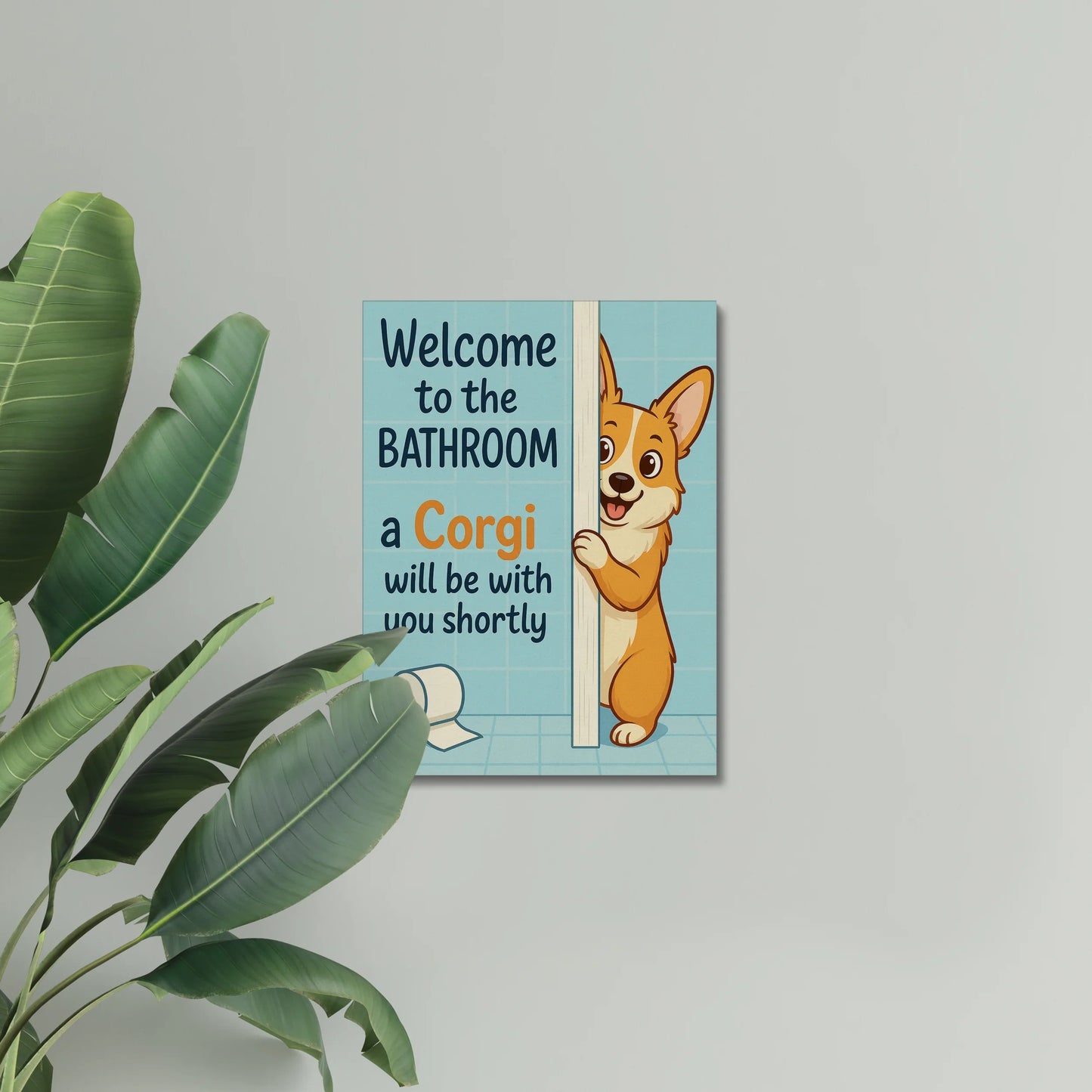 Funny Corgi Bathroom Wall Art – Cute Cartoon Dog Lover Canvas