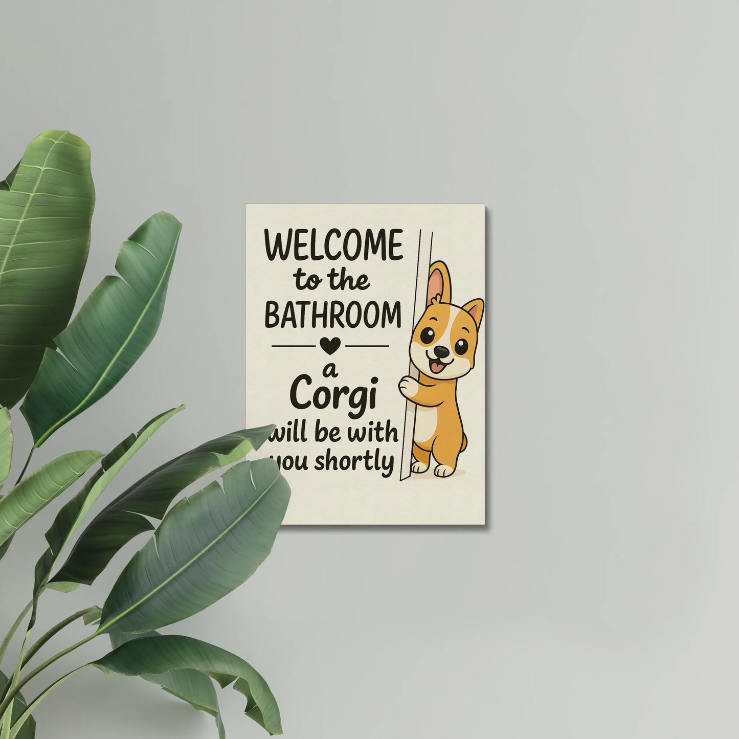 Cute Cartoon Corgi Bathroom Wall Art – Funny Corgi Lover Canvas