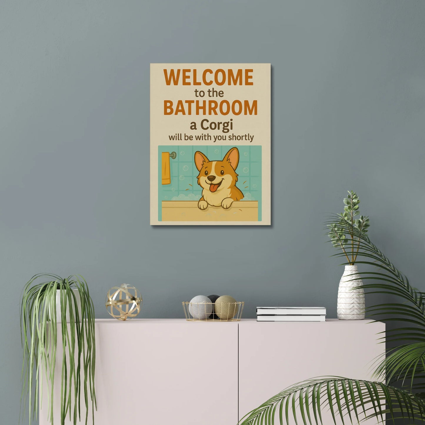 Funny Corgi Bathroom Wall Art – Gift For Corgi Lover