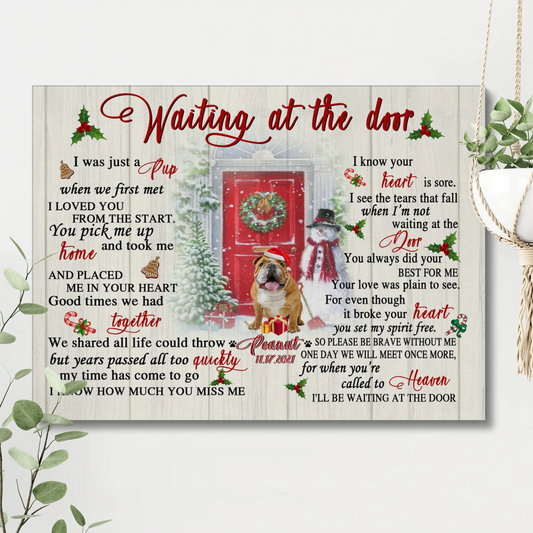 Pet Memorial Canvas for Dog Loss – Waiting at the Door Christmas Design - PersonalizedFury