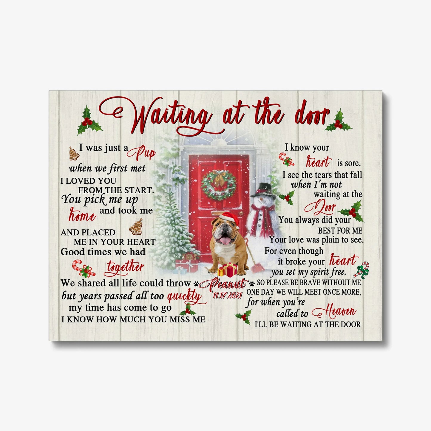 Pet Memorial Canvas for Dog Loss – Waiting at the Door Christmas Design