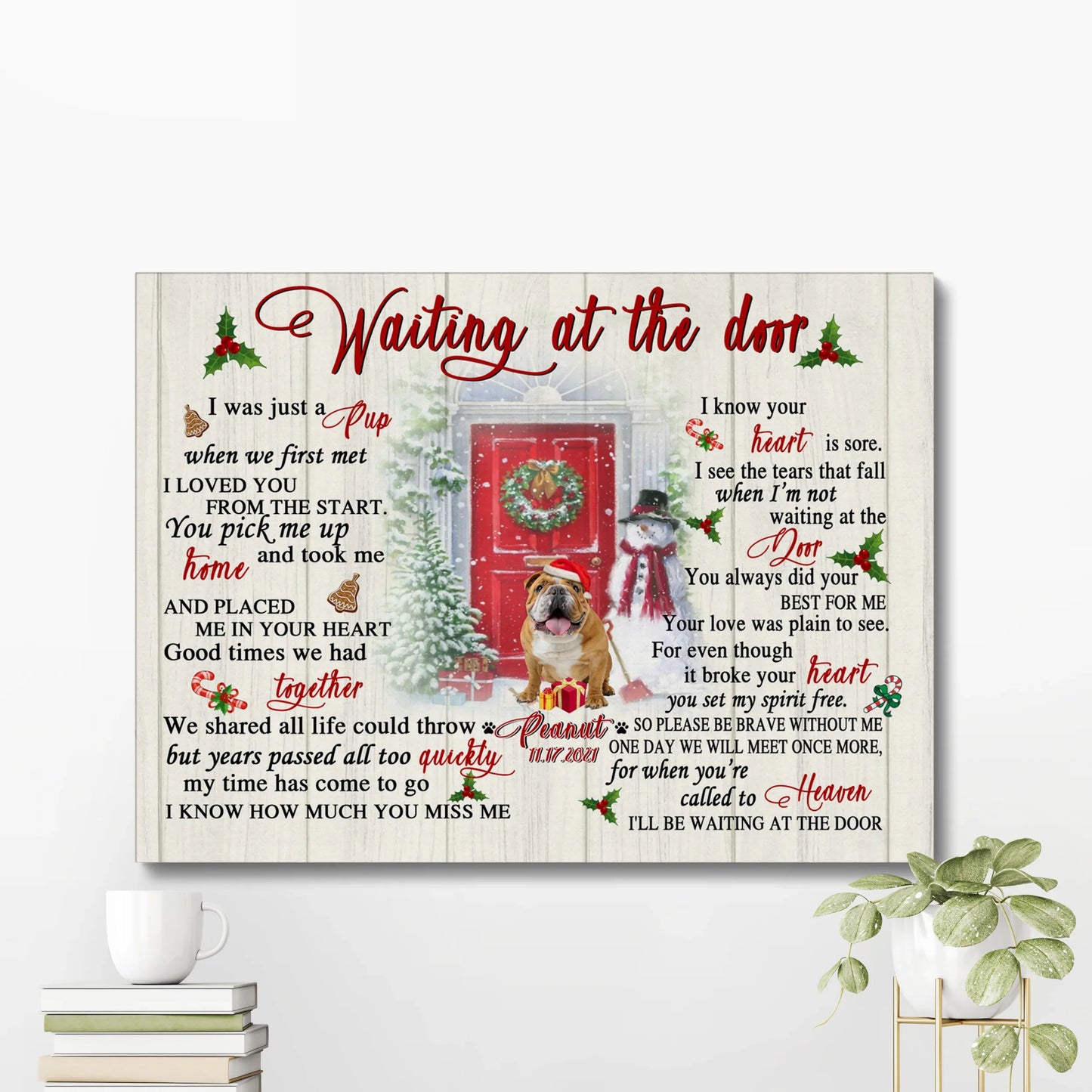 Pet Memorial Canvas for Dog Loss – Waiting at the Door Christmas Design