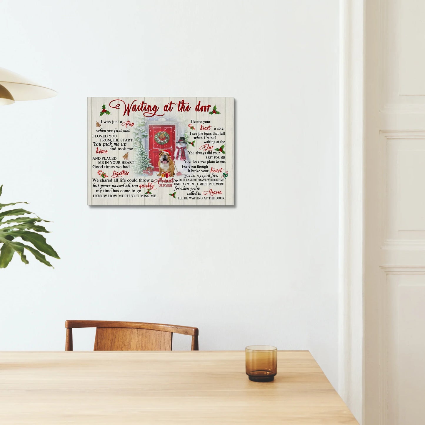 Pet Memorial Canvas for Dog Loss – Waiting at the Door Christmas Design
