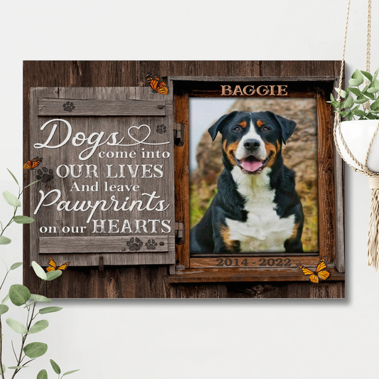Dog Memorial Gift – Pawprints on Our Hearts Personalized Photo Canvas - PersonalizedFury