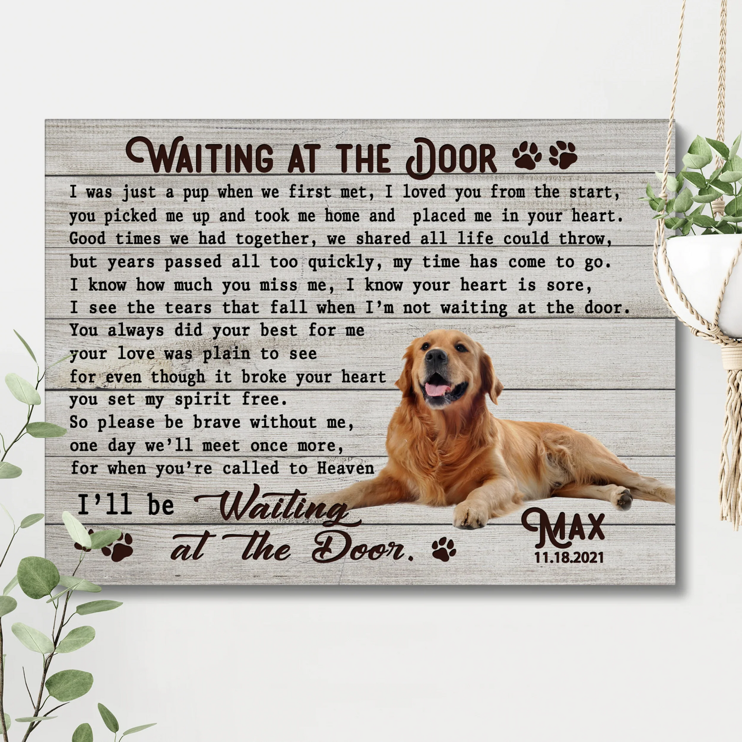 Dog Memorial Gift – Waiting at the Door Poem Custom Canvas