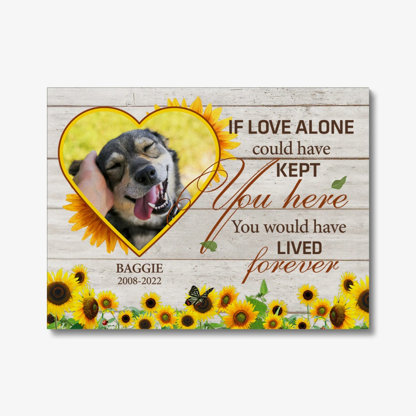 Dog Memorial Canvas – If Love Alone with Sunflower Heart Frame