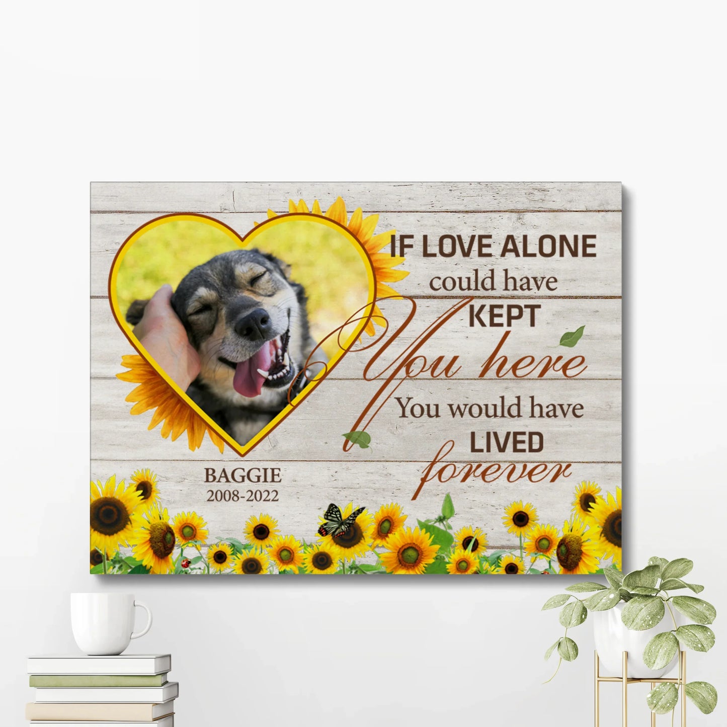 Dog Memorial Canvas – If Love Alone with Sunflower Heart Frame