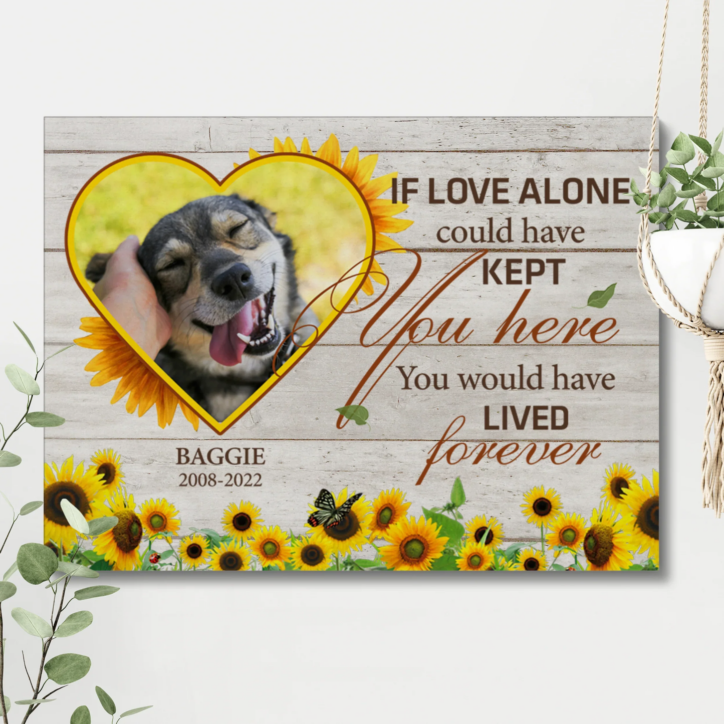 Dog Memorial Canvas – If Love Alone with Sunflower Heart Frame