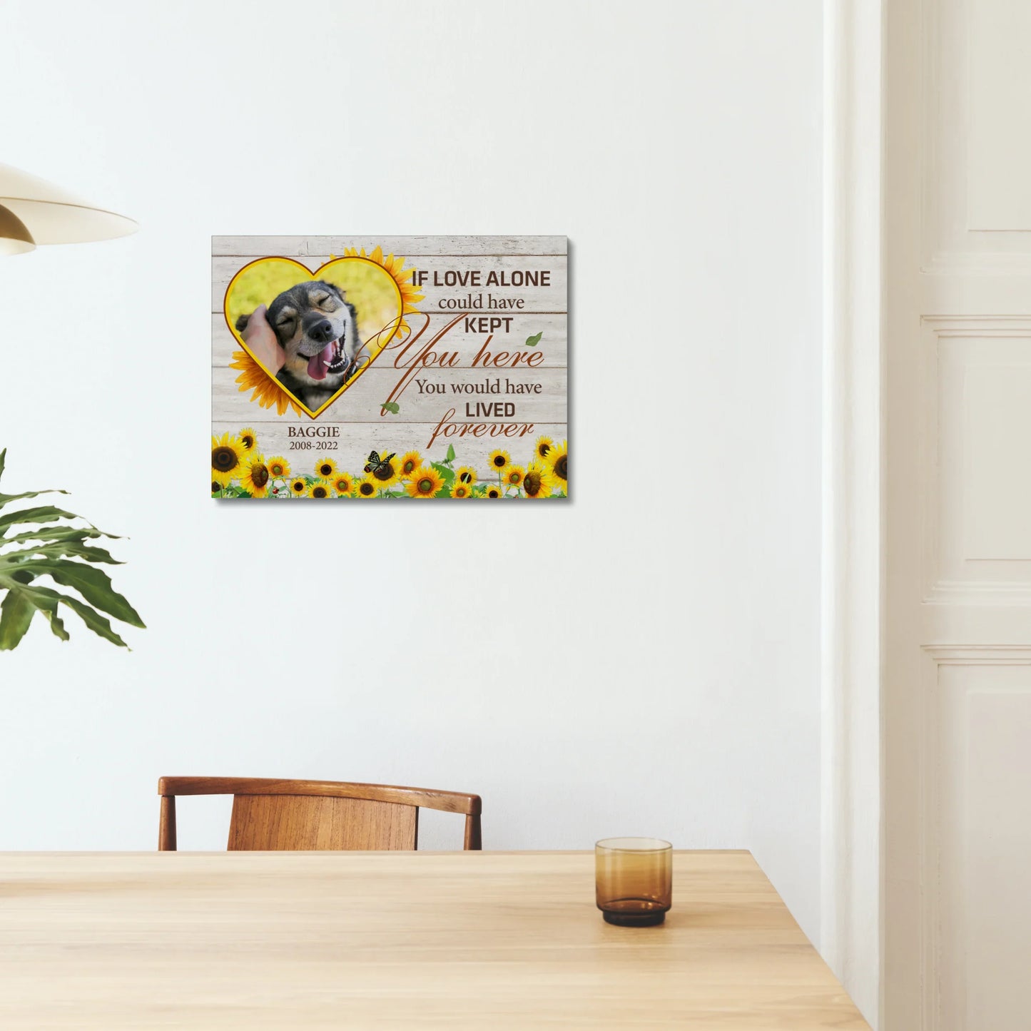 Dog Memorial Canvas – If Love Alone with Sunflower Heart Frame